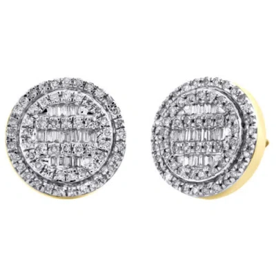 Pre-owned Jfl Diamonds & Timepieces 10k Yellow Gold Round & Baguette Cut Diamond Circle Earrings 11mm Stud 1/2 Ct. In White