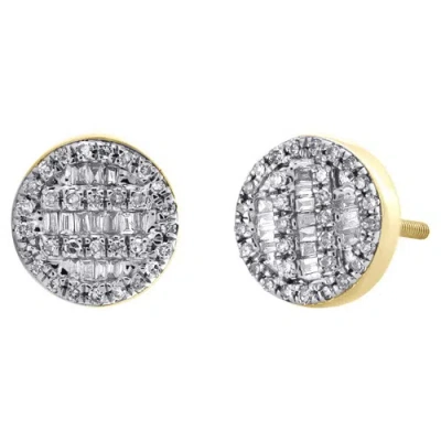 Pre-owned Jfl Diamonds & Timepieces 10k Yellow Gold Round & Baguette Cut Diamond Circle Earrings 8.50mm Stud 1/3 Ct. In White