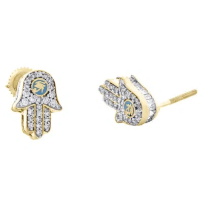 Pre-owned Jfl Diamonds & Timepieces 10k Yellow Gold Round Baguette Diamond Hamsa Eye Of Ra Stud 12mm Earrings 3/4 Ct In White