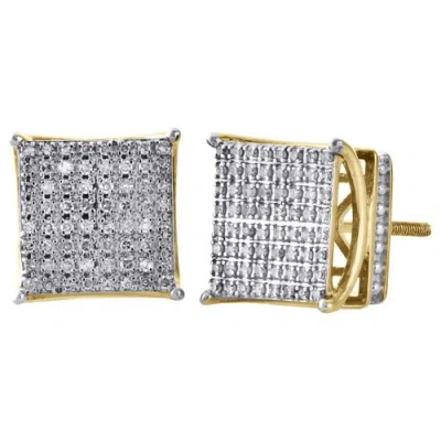 Pre-owned Jfl Diamonds & Timepieces 10k Yellow Gold Round Diamond 10.25mm 3d 4 Prong Square Stud Earrings 0.35 Ct. In White