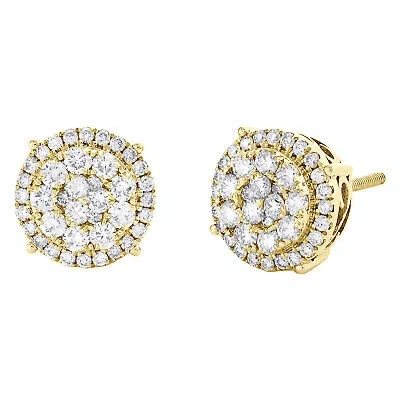 Pre-owned Jfl Diamonds & Timepieces 10k Yellow Gold Round Diamond Halo Stud 10mm Prong Set Cluster Earrings 7/8 Ct. In White