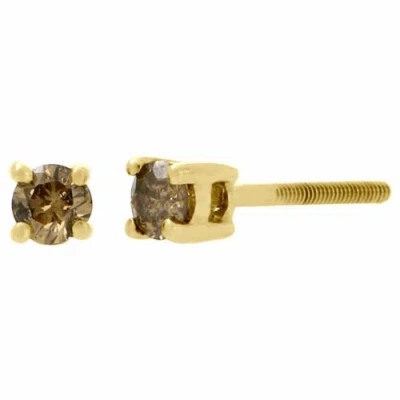 Pre-owned Jfl Diamonds & Timepieces 10k Yellow Gold Solitaire Brown Diamond 3.15mm Mini Stud Earrings 0.26 Ct.