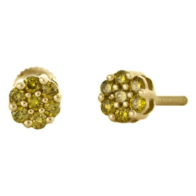 Pre-owned Jfl Diamonds & Timepieces 10k Yellow Gold Unisex Canary Yellow Diamond Flower Studs 5mm Earrings 1/4 Ct.