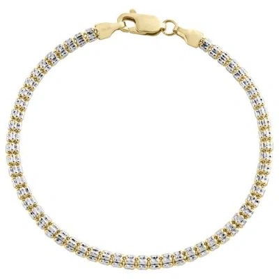 Pre-owned Jfl Diamonds & Timepieces 10k Yellow White Gold Two Tone 3mm Diamond Cut Ice Bead Link Bracelet 7-9 Inches