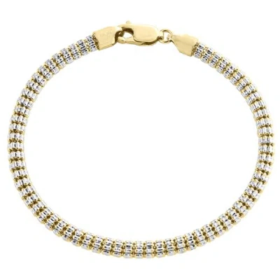Pre-owned Jfl Diamonds & Timepieces 10k Yellow White Gold Two Tone 4mm Diamond Cut Ice Bead Link Bracelet 8-9 Inches