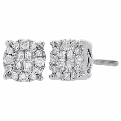 Pre-owned Jfl Diamonds & Timepieces 14k Mens Ladies White Gold Round & Princess Cut Diamond Earrings Stud 6mm 1/4 Ct
