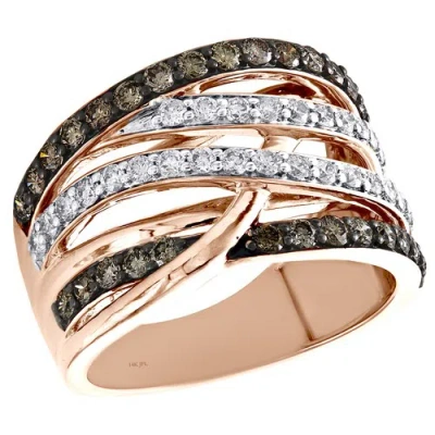 Pre-owned Jfl Diamonds & Timepieces 14k Rose Gold Brown Diamond Crossover Cocktail Ring Anniversary Band 1.33 Ct. In White, Brown