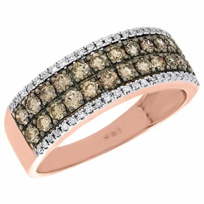 Pre-owned Jfl Diamonds & Timepieces 14k Rose Gold Brown Diamond Ladies Wedding Anniversary Band Fashion Ring 0.85 Ct In Pink