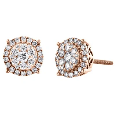 Pre-owned Jfl Diamonds & Timepieces 14k Rose Gold Cluster Round Diamond 4 Prong Flower Halo Stud Earrings 1/2 Ct. In White