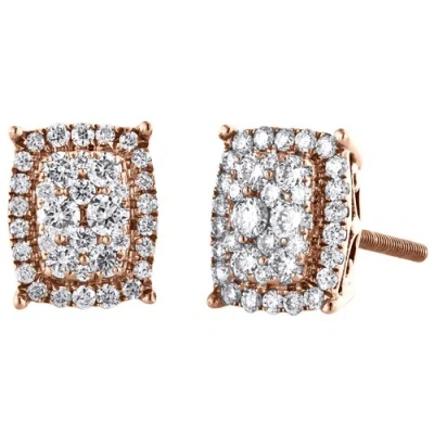 Pre-owned Jfl Diamonds & Timepieces 14k Rose Gold Cluster Round Diamond 4 Prong Rectangle Halo Stud Earrings 1/4 Ct. In White