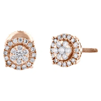 Pre-owned Jfl Diamonds & Timepieces 14k Rose Gold Round Diamond 6.75mm Flower Stud W/ Halo Earrings 0.25 Ct. In White