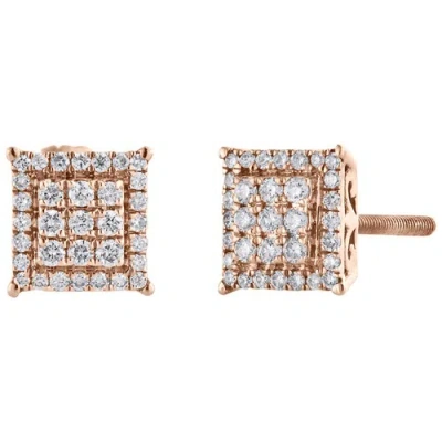 Pre-owned Jfl Diamonds & Timepieces 14k Rose Gold Round Diamond 6.75mm Square Studs W/ Halo Earrings 0.25 Ct. In White