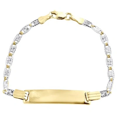 Pre-owned Jfl Diamonds & Timepieces 14k White & Yellow Gold Diamond Cut Valentino Link 5mm Baby Id Bracelet 6"