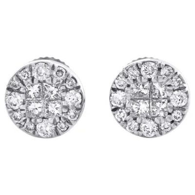 Pre-owned Jfl Diamonds & Timepieces 14k White Gold Princess Diamond Soliel Cluster Stud 6mm Circle Earrings 1/4 Ct.