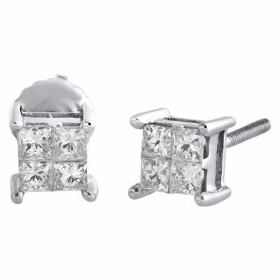 Pre-owned Jfl Diamonds & Timepieces 14k White Gold Princess Diamond Studs Quad Set Mini 5.60mm 3d Earrings 0.50 Ct.