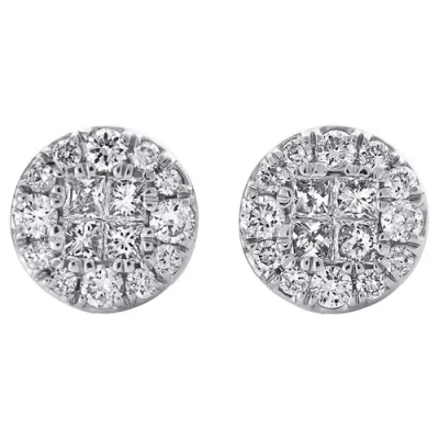 Pre-owned Jfl Diamonds & Timepieces 14k White Gold Real Princess Cut Diamond Soliel Cluster Stud 7mm Earrings 1/2 Ct
