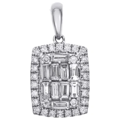 Pre-owned Jfl Diamonds & Timepieces 14k White Gold Round & Baguette Diamond Rounded Rectangle Halo Pendant 1/2 Ct.
