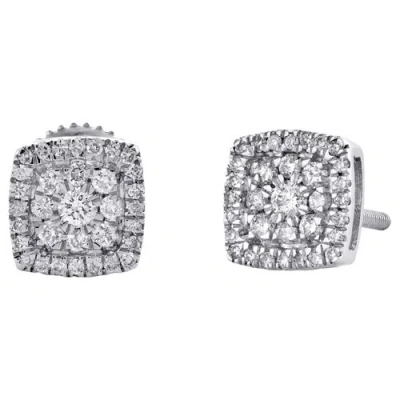 Pre-owned Jfl Diamonds & Timepieces 14k White Gold Round Cut Diamond Square Halo Stud 6.50mm Cluster Earrings 1/4 Ct