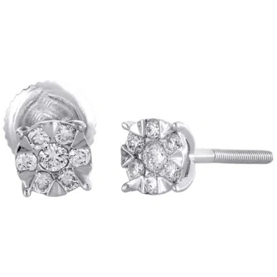 Pre-owned Jfl Diamonds & Timepieces 14k White Gold Round Diamond 5mm Flower Circle Stud Earrings Screw Backs 0.25 Ct