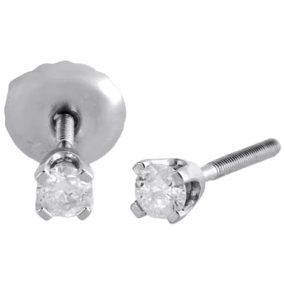 Pre-owned Jfl Diamonds & Timepieces 14k White Gold Solitaire Round Diamond Studs 2.55mm Screw Back Earrings 0.10 Ct.