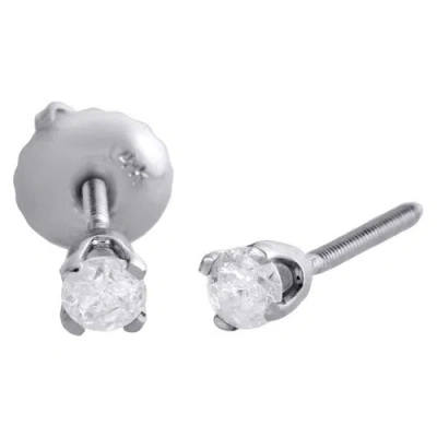 Pre-owned Jfl Diamonds & Timepieces 14k White Gold Solitaire Round Diamond Studs 2.75mm Screw Back Earrings 0.17 Ct.
