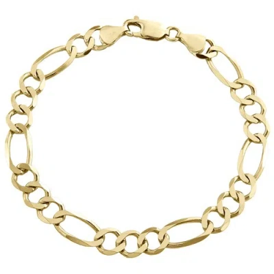 Pre-owned Jfl Diamonds & Timepieces 14k Yellow Gold 7.50mm Solid Plain Figaro Link Bracelet Lobster Clasp 8 - 9 Inch