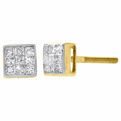 Pre-owned Jfl Diamonds & Timepieces 14k Yellow Gold Princess Cut Diamond 4.55mm Mini Square Stud Earrings 0.20 Ct. In White