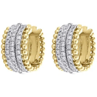 Pre-owned Jfl Diamonds & Timepieces 14k Yellow Gold Real Diamond Milgrain Border Hoop 0.60" Cocktail Earrings 3/4 Ct In White