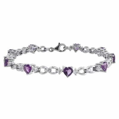 Pre-owned Jfl Diamonds & Timepieces Created Amethyst And White Sapphire Bracelet 925 Sterling Silver Design 5.49 Tcw In White ; Purple