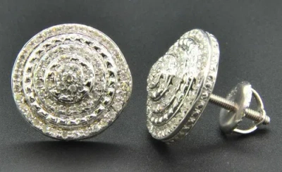 Pre-owned Jfl Diamonds & Timepieces Diamond 3d Earrings .925 Sterling Silver White Finish Pave Circle Studs 0.50 Ct.