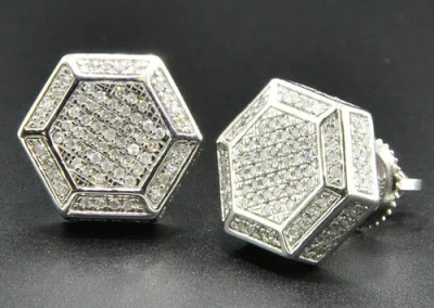 Pre-owned Jfl Diamonds & Timepieces Diamond 3d Hexagon Shape Studs Mens Ladies 10k White Gold Pave Earrings 0.55 Ct.