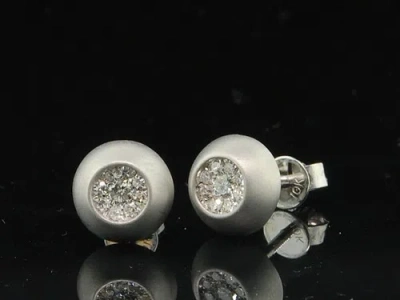 Pre-owned Jfl Diamonds & Timepieces Diamond Domed Brushed Finish Earrings 10k White Gold Round Pave Studs 1/4 Tcw.