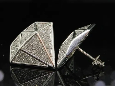 Pre-owned Jfl Diamonds & Timepieces Diamond Earrings 10k White Gold Round Pave Designer Studs 0.70 Tcw.