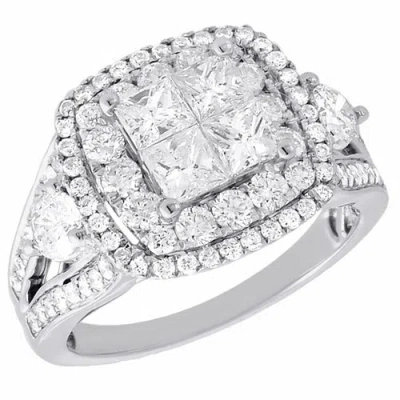 Pre-owned Jfl Diamonds & Timepieces Diamond Engagement Ring 14k White Gold Princess Cut Square Halo Design 2 Tcw.