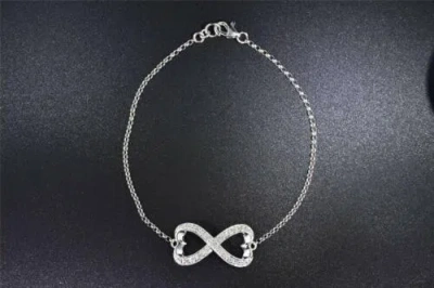 Pre-owned Jfl Diamonds & Timepieces Diamond Heart Infinity Bracelet 10k White Gold 0.11 Ct Charm