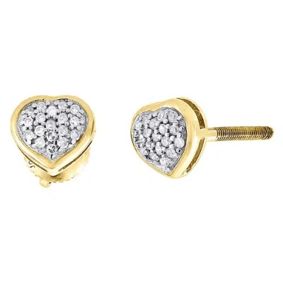 Pre-owned Jfl Diamonds & Timepieces Diamond Heart Studs 10k Yellow Gold Fashion Round Pave Design Earrings 0.12 Tcw. In White