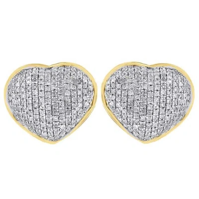 Pre-owned Jfl Diamonds & Timepieces Diamond Heart Studs Ladies 14k Yellow Gold Round Cut Domed Earrings 0.53 Tcw. In White