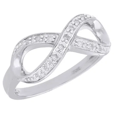Pre-owned Jfl Diamonds & Timepieces Diamond Infinity Fashion Right Hand Cocktail Ring Ladies 10k White Gold 0.08 Ct.