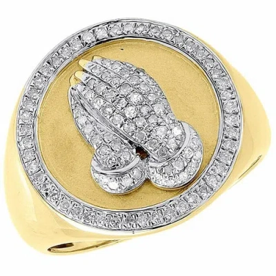 Pre-owned Jfl Diamonds & Timepieces Diamond Praying Hands Pinky Ring .925 Sterling Silver Round Brushed 0.30 Ct. In White