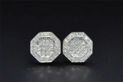 Pre-owned Jfl Diamonds & Timepieces Diamond Studs 10k White Gold Round Cut 0.38 Ct Octagon Shape Earrings