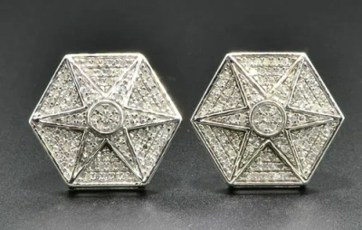 Pre-owned Jfl Diamonds & Timepieces Diamond Studs 6 Point Star Hexagon Mens Ladies 10k White Gold Earrings 0.35 Ct.