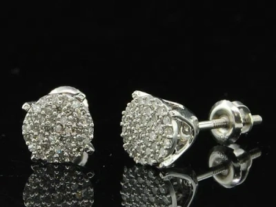 Pre-owned Jfl Diamonds & Timepieces Diamond Studs Ladies 10k White Gold Round Cut Pave Designer Earrings 1/4 Tcw.