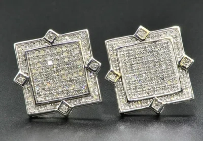 Pre-owned Jfl Diamonds & Timepieces Diamond Studs Square Shape 4 Point Mens Ladies 10k White Gold Earrings 0.52 Ct.