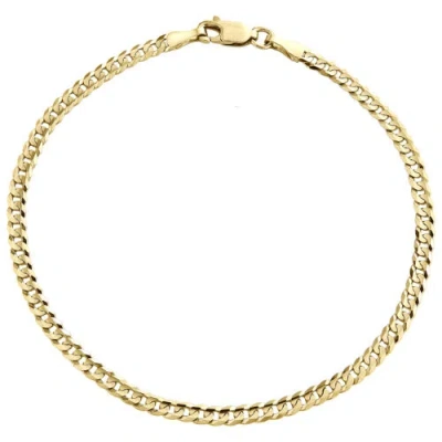 Pre-owned Jfl Diamonds & Timepieces Genuine 14k Yellow Gold 3mm Solid Plain Curb Cuban Link Bracelet 7 - 9 Inches