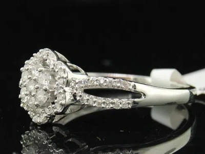 Pre-owned Jfl Diamonds & Timepieces Ladies 10k White Gold Diamond Flower Engagement Ring Wedding Band 0.32 Ct.