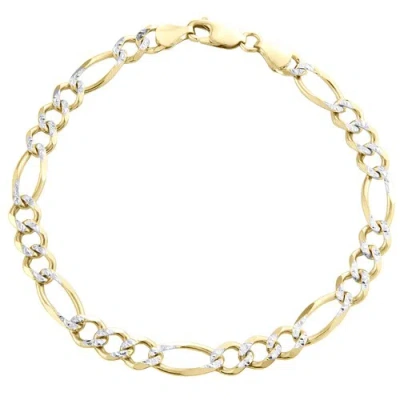 Pre-owned Jfl Diamonds & Timepieces Mens 10k Yellow Gold 6.50mm Diamond Cut Solid Figaro Link Bracelet 7 - 9 Inches