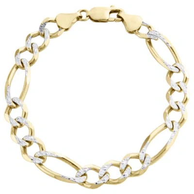 Pre-owned Jfl Diamonds & Timepieces Mens 10k Yellow Gold 9.90mm Diamond Cut Solid Figaro Link Bracelet 8 - 9 Inches