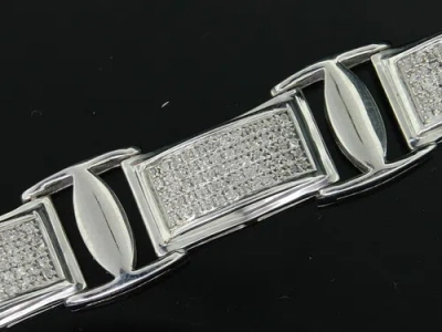 Pre-owned Jfl Diamonds & Timepieces Mens .925 Sterling Silver Diamond Link Bracelet 2.50 Ct In White