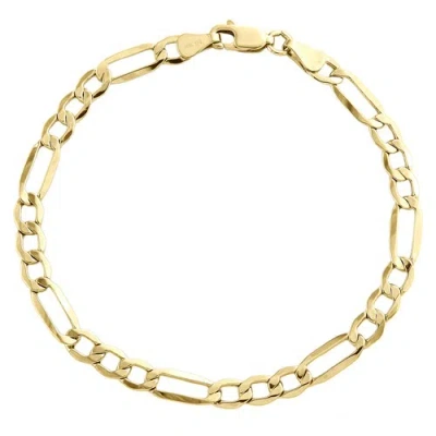 Pre-owned Jfl Diamonds & Timepieces Mens Genuine 10k Yellow Gold 4mm Plain Hollow Fiagro Link Bracelet 7-9 Inches