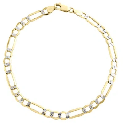 Pre-owned Jfl Diamonds & Timepieces Real 10k Yellow Gold 5.50mm Diamond Cut Hollow Fiagro Link Bracelet 8-9 Inches